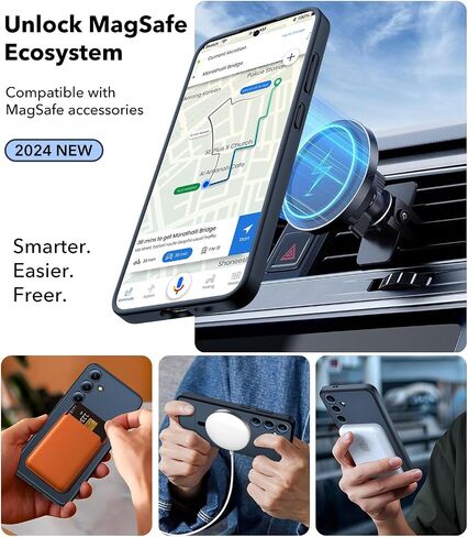 حافظة ELEPIK مغناطيسية أقوى لهاتف Samsung Galaxy S24، [تم اختبار السقوط من الدرجة العسكرية بطول 10 أقدام] [متوافقة مع MagSafe] حافظة نحيفة واقية من السيليكون غير اللامع، ظهر شفاف، أسود. in Saudi Arabia