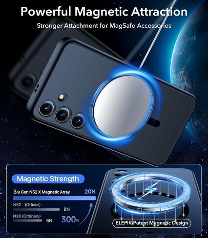 حافظة ELEPIK مغناطيسية أقوى لهاتف Samsung Galaxy S24، [تم اختبار السقوط من الدرجة العسكرية بطول 10 أقدام] [متوافقة مع MagSafe] حافظة نحيفة واقية من السيليكون غير اللامع، ظهر شفاف، أسود. in Saudi Arabia