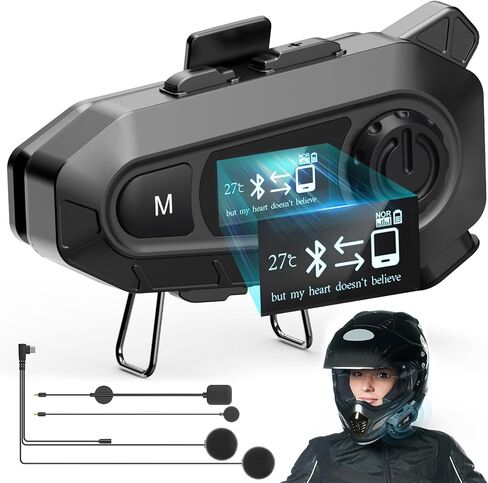 Motorcycle Bluetooth 5.4 Headset with LCD Screen,Motorcycle Helmet Speakers with 2 Mic,3D Stereo Sound,48h Music&FM,Noise Reduction and Waterproof Headset for Helmet Accessories in Saudi Arabia