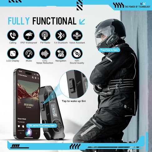Motorcycle Bluetooth 5.4 Headset with LCD Screen,Motorcycle Helmet Speakers with 2 Mic,3D Stereo Sound,48h Music&FM,Noise Reduction and Waterproof Headset for Helmet Accessories in Saudi Arabia