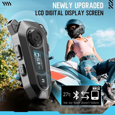 Motorcycle Bluetooth 5.4 Headset with LCD Screen,Motorcycle Helmet Speakers with 2 Mic,3D Stereo Sound,48h Music&FM,Noise Reduction and Waterproof Headset for Helmet Accessories in Saudi Arabia