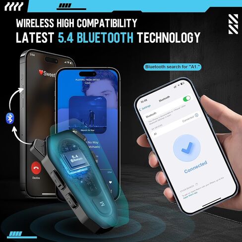 Motorcycle Bluetooth 5.4 Headset with LCD Screen,Motorcycle Helmet Speakers with 2 Mic,3D Stereo Sound,48h Music&FM,Noise Reduction and Waterproof Headset for Helmet Accessories in Saudi Arabia