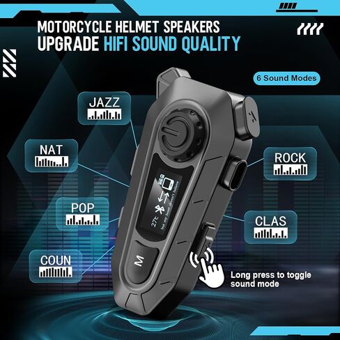 Motorcycle Bluetooth 5.4 Headset with LCD Screen,Motorcycle Helmet Speakers with 2 Mic,3D Stereo Sound,48h Music&FM,Noise Reduction and Waterproof Headset for Helmet Accessories in Saudi Arabia