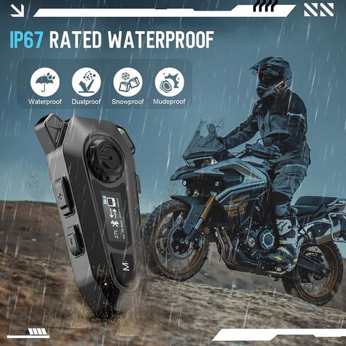 Motorcycle Bluetooth 5.4 Headset with LCD Screen,Motorcycle Helmet Speakers with 2 Mic,3D Stereo Sound,48h Music&FM,Noise Reduction and Waterproof Headset for Helmet Accessories in Saudi Arabia
