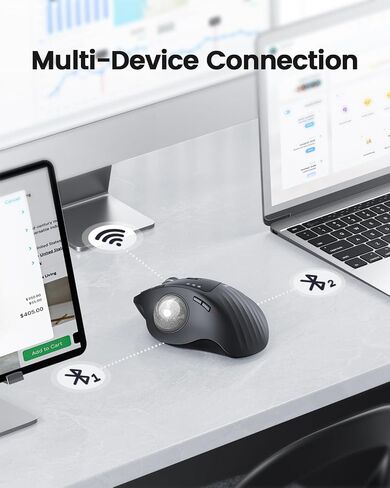 ProtoArc EM01 NL Wireless Trackball Mouse, Rechargeable Thumb Control, Gray | 0/20° Adjustable Angle to Reduce Fatigue, Triple-Device Bluetooth & 2.4G USB-A for Office Use, Silent Click, Easy to Clean in Kuwait