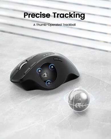 ProtoArc EM01 NL Wireless Trackball Mouse, Rechargeable Thumb Control, Gray | 0/20° Adjustable Angle to Reduce Fatigue, Triple-Device Bluetooth & 2.4G USB-A for Office Use, Silent Click, Easy to Clean in Kuwait