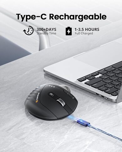 ProtoArc EM01 NL Wireless Trackball Mouse, Rechargeable Thumb Control, Gray | 0/20° Adjustable Angle to Reduce Fatigue, Triple-Device Bluetooth & 2.4G USB-A for Office Use, Silent Click, Easy to Clean in Kuwait