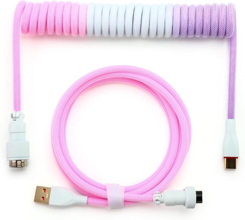 YIMAGUJRX Keyboard Coiled Cable,Custom Coiled Type-C to USB A Cable,Double-Sleeved Wire with 2 Generation Metal Aviator Connector for Mechanical Gaming Keyboard (Blue-White Mix) in Saudi Arabia
