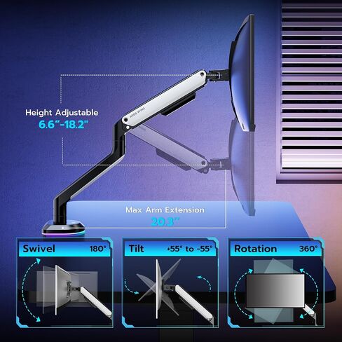 Single Monitor Mount with RGB, Monitor Arm Desk Mount for 17 to 32 inch Computer Monitor, Holds 19.8 lbs, Adjustable Monitor Stand for Desk, Vesa Mount with Clamp and Grommet Base, Orange in Saudi Arabia
