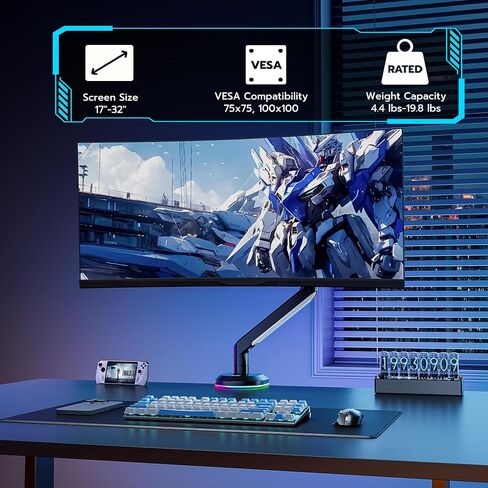 Single Monitor Mount with RGB, Monitor Arm Desk Mount for 17 to 32 inch Computer Monitor, Holds 19.8 lbs, Adjustable Monitor Stand for Desk, Vesa Mount with Clamp and Grommet Base, Orange in Saudi Arabia