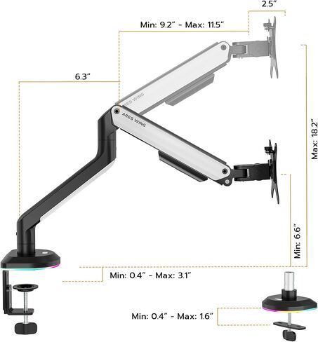 Single Monitor Mount with RGB, Monitor Arm Desk Mount for 17 to 32 inch Computer Monitor, Holds 19.8 lbs, Adjustable Monitor Stand for Desk, Vesa Mount with Clamp and Grommet Base, Orange in Saudi Arabia