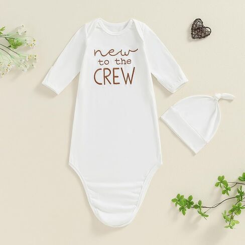 Ayalinggo Newborn Boy Girl Coming Home Outfit Baby Infant Sleeper Gown Nightgown Outfits Cute Fall Winter Pajamas and Hat in Saudi Arabia