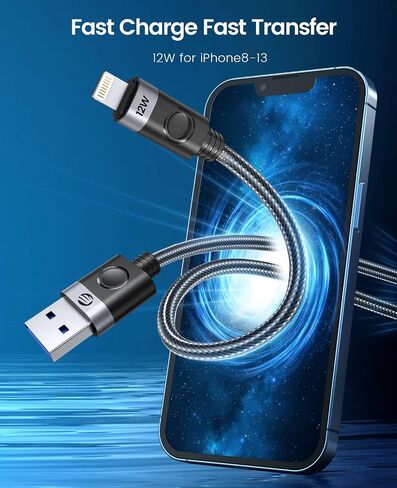 ORICO USB A to Lightning Cable, 12W Lightning Cable Fast Charging High-Speed Data Transfer Cord Nylon Braided, Compatible with iPhone 13 12 11 Pro Max XS XR X 8 7 Plus 6S SE iPad and More in Saudi Arabia