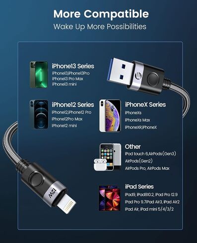 ORICO USB A to Lightning Cable, 12W Lightning Cable Fast Charging High-Speed Data Transfer Cord Nylon Braided, Compatible with iPhone 13 12 11 Pro Max XS XR X 8 7 Plus 6S SE iPad and More in Saudi Arabia