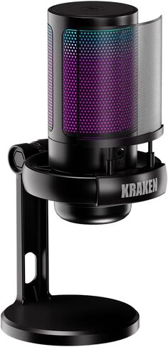 ميكروفون مكثف USB من Kraken Echo RGB للألعاب والبودكاست والبث لأجهزة الكمبيوتر الشخصية وPS5 وPS4 وMAC وأجهزة الكمبيوتر المحمولة. كتم صوت اللمس - مقبض الكسب - المراقبة - RGB يمكن التحكم فيه - ميكروفون ألعاب الكمبيوتر الشخصي مع حامل مكتب (أسود) in Saudi Arabia