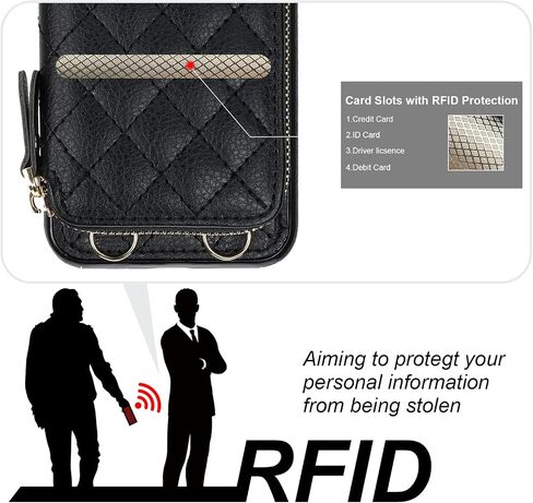 Bocasal Crossbody Wallet Case for iPhone 11 Pro, RFID Blocking PU Leather Zipper Handbag Purse Flip Cover, Kickstand Folio Case with Card Slots Holder Wrist Strap Lanyard 5.8 Inch (Black) in Saudi Arabia