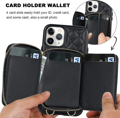 Bocasal Crossbody Wallet Case for iPhone 11 Pro, RFID Blocking PU Leather Zipper Handbag Purse Flip Cover, Kickstand Folio Case with Card Slots Holder Wrist Strap Lanyard 5.8 Inch (Black) in Saudi Arabia