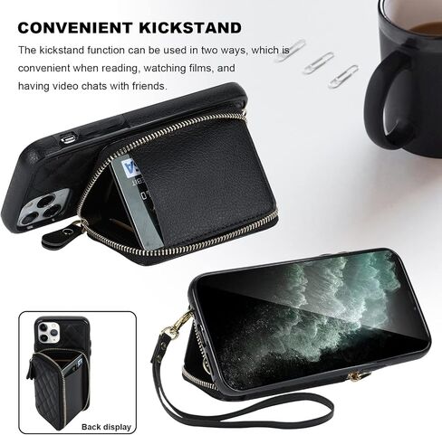 Bocasal Crossbody Wallet Case for iPhone 11 Pro, RFID Blocking PU Leather Zipper Handbag Purse Flip Cover, Kickstand Folio Case with Card Slots Holder Wrist Strap Lanyard 5.8 Inch (Black) in Saudi Arabia