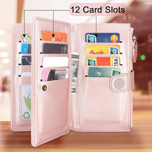 Harryshell Detachable Magnetic Zipper Wallet Leather Case Cash Pocket with 12 Card Slots Holder Wrist Strap for iPhone 8 Plus/iPhone 7 Plus / 6S Plus 5.5 Inch Floral Flower (Black) in Saudi Arabia