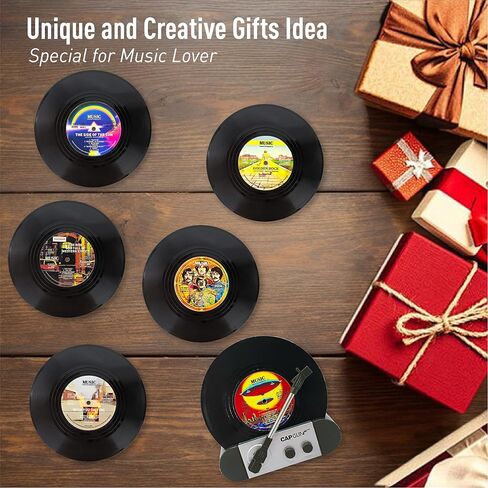 قواعد أكواب مضحكة من الفينيل ريترو، مجموعة قواعد أكواب إبداعية مكونة من 6 قطع مع حامل مشغل تسجيلات الفينيل لمحبي الموسيقى، وهدايا مضيفة الترحيب بالمنزل الجديد، وأفكار هدايا أعياد الميلاد والفيل الأبيض in Kuwait