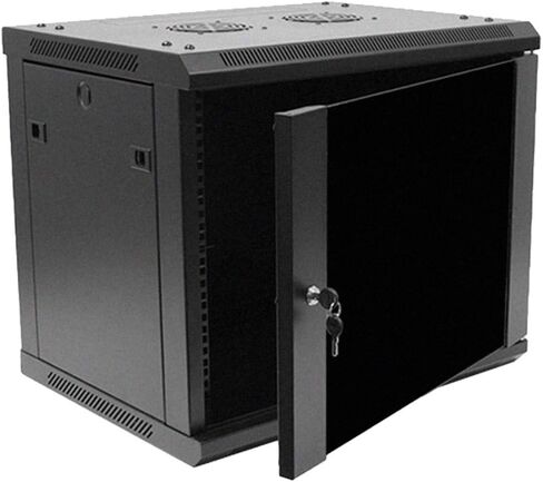 Navepoint 9U Deluxe IT حاوية خزانة مثبتة على الحائط مقاس 19 بوصة رف شبكة الخادم مع قفل باب زجاجي مقاس 16 بوصة أسود عميق مع أرفف in Saudi Arabia