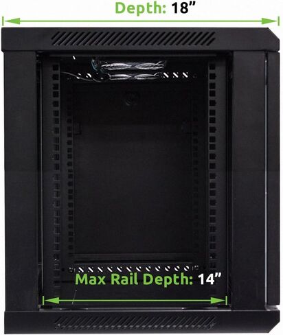 Navepoint 9U Deluxe IT حاوية خزانة مثبتة على الحائط مقاس 19 بوصة رف شبكة الخادم مع قفل باب زجاجي مقاس 16 بوصة أسود عميق مع أرفف in Saudi Arabia