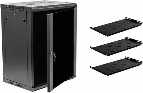 Navepoint 15U Deluxe IT Wallmount Cabinet Enclosure 19-Inch Server Network Rack with Locking Glass Door 16-Inches Deep Black with Shelves in Saudi Arabia