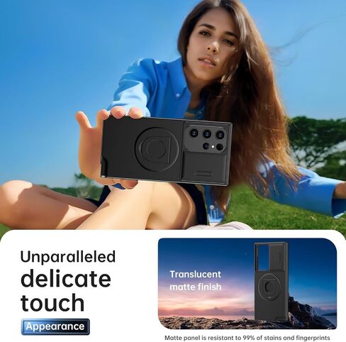 حافظة FUNMIKO لهاتف Samsung Galaxy S23 Ultra مع غطاء عدسة كاميرا منزلق - متوافق مع الشحن اللاسلكي - مسند مغناطيسي - حافظة هاتف واقية مقاومة للصدمات مقاس 6.8 بوصات للرجال والنساء والفتيات - أسود in Saudi Arabia