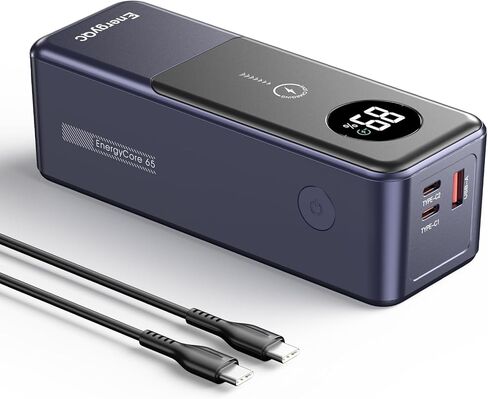 بنك الطاقة EnergyQC، شاحن محمول للكمبيوتر المحمول بقدرة 24000 مللي أمبير بقدرة 65 وات، حزمة بطارية USB C ذات 3 منافذ، PD3.0 QC3.0 بنك طاقة للشحن السريع لأجهزة MacBook Dell XPS IPad iPhone 15/14/13/12 Pro Samsung S23 S22 إلخ in Kuwait