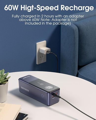 بنك الطاقة EnergyQC، شاحن محمول للكمبيوتر المحمول بقدرة 24000 مللي أمبير بقدرة 65 وات، حزمة بطارية USB C ذات 3 منافذ، PD3.0 QC3.0 بنك طاقة للشحن السريع لأجهزة MacBook Dell XPS IPad iPhone 15/14/13/12 Pro Samsung S23 S22 إلخ in Kuwait