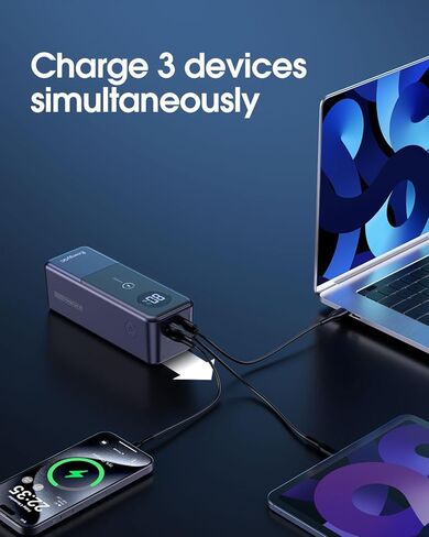 بنك الطاقة EnergyQC، شاحن محمول للكمبيوتر المحمول بقدرة 24000 مللي أمبير بقدرة 65 وات، حزمة بطارية USB C ذات 3 منافذ، PD3.0 QC3.0 بنك طاقة للشحن السريع لأجهزة MacBook Dell XPS IPad iPhone 15/14/13/12 Pro Samsung S23 S22 إلخ in Kuwait