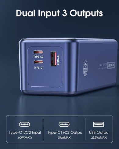 بنك الطاقة EnergyQC، شاحن محمول للكمبيوتر المحمول بقدرة 24000 مللي أمبير بقدرة 65 وات، حزمة بطارية USB C ذات 3 منافذ، PD3.0 QC3.0 بنك طاقة للشحن السريع لأجهزة MacBook Dell XPS IPad iPhone 15/14/13/12 Pro Samsung S23 S22 إلخ in Kuwait