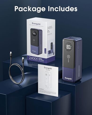 بنك الطاقة EnergyQC، شاحن محمول للكمبيوتر المحمول بقدرة 24000 مللي أمبير بقدرة 65 وات، حزمة بطارية USB C ذات 3 منافذ، PD3.0 QC3.0 بنك طاقة للشحن السريع لأجهزة MacBook Dell XPS IPad iPhone 15/14/13/12 Pro Samsung S23 S22 إلخ in Kuwait