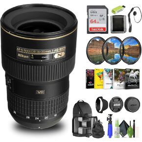 Nikon AF-S NIKKOR 16-35mm f/4G ED VR Lens (2182) + 64GB Memory Card + Filter Kit + BackPack + Card Reader + Corel Photo Software + Flex Tripod + Memory Wallet + Cap Keeper + Cleaning Kit (Renewed)