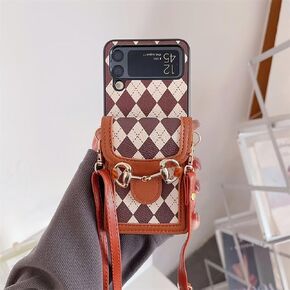for Samsung Galaxy Z Flip 3 Case with Card Holder Wallet,PU Leather Protective Cover Case with Adjustable Shoulder Lanyard for Z Flip 3(Black)