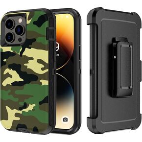 Case with Belt-Clip Holster Compatible with iPhone 14 Pro Max, Drop Protection Rugged Shockproof/Dust Proof Military Protective Tough Durable Phone Cover Heavy Duty (Black)