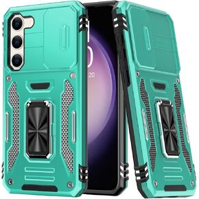 FUNMIKO for Samsung Galaxy S23 Case with Upgraded Sliding Camera Lens Cover and Strong Magnetic Kickstand - Military-Grade Shockproof Protective Phone Case 6.1" for Men Women Girls - Black