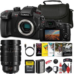 Panasonic Lumix GH5 II Mirrorless Micro Four Thirds (DC-GH5M2BODY) Camera with Panasonic 10-25mm Lens + 160 LED Light + 64 GB Memory Card + Carry Case + Cleaning Kit + Art Studio Software + More