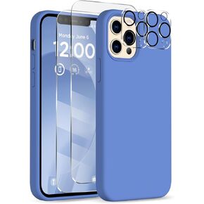 for iPhone 12 Pro Max Case, [2X Camera Protector + 2X Screen Protector], Full-Body Silicone Shockproof Protective Cover, Microfiber Lining Phone Case for iPhone 12 Pro Max 6.7", Azure Blue