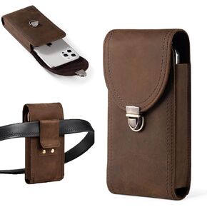 Hengwin Flip Cell Phone Holster Case with Belt Clip Fits for iPhone 15 Pro Max 14 Plus 13 Pro Max Samsung Galaxy A15 A25 A14 A54 A53 A05s A02s A03s A04s, Leather Cell Phone Pouch Belt Holder (Brown)