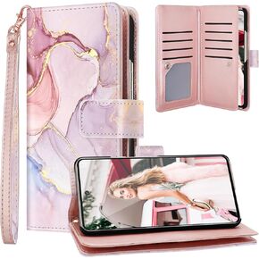 Fingic Pixel 8 Pro Case,Google Pixel 8 Pro Case Wallet for Women Girls[with 9 Card Holders] Marble Rose Gold PU Leather Detachable Wrist Strap Fullbody Slim Shockproof Case for Google Pixel 8 Pro,2023