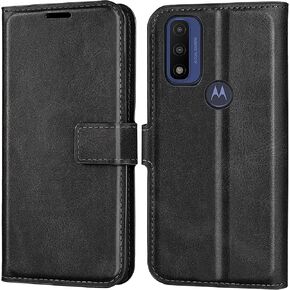 Moto G Pure Phone Case Wallet Black, Motorola Moto G Pure Leather Flip Case with Card Holder Kickstand Magnetic Closure Slim Leather Smart Phone Case Cover for Moto G Pure