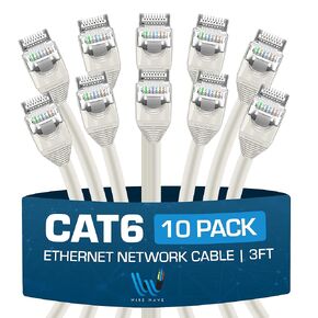 Cat6 Ethernet Cable (10-Pack - 0.5 Feet - White) - High Speed 24AWG Bump Boot, Cat6 RJ45 Internet LAN Patch, Network Cable. Computer Cord, Xbox, PS4/5 Gaming