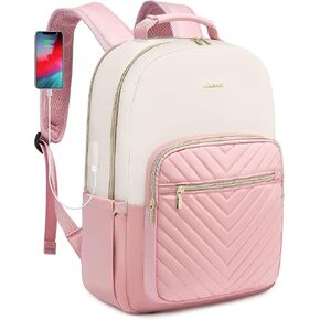 LOVEVOOK Laptop Backpack for Women, 15.6 Inch Backpack Purse, Fashion Travel Work Laptop Bag with USB port, Nurse Backpacks, College Sport Dayback Business Computer Bags, Beige-black