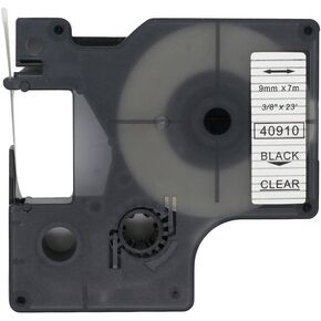 Compatible Label Tape Replacement for DYMO D1 40910 Black Print on Clear Tape, 3/8''(9mm) W x 23' L for Dymo LabelManager 160 280 420P PnP 360D 450 210D