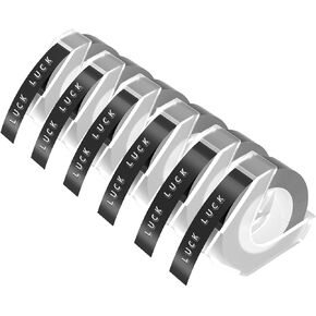 Embossing Label Tape Compatible with Dymo Embossing Label Makers Organizer Xpress Pro 12965 12966 Office Mate II 1540 154000, 3/8 Inch X 9.8 Feet,White on Black,6 packs