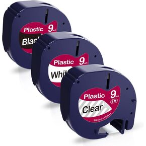 5-Pack 9mm 0.35'' White Plactic Label Tape Replacement for Dymo Label Maker Refills Compatible with DYMO Letratag Refills for LT-100T LT-100H QX50 Label Makers,Black on White (3/8''x 13Ft)