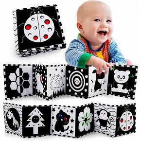 Black and White High Contrast Baby Cloth Book Toys,Baby Soft Books Age 0-6 Months,Baby Book for Brain Development in Newborns Aged 6-12 Months,Montessori Learning Toys for Infants (Beetle)