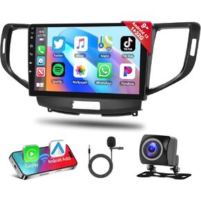 Podofo Wireless Apple Carplay Android Auto Car Stereo for Acura TSX 2009-2014/Honda Spirior 2009-2013/Honda Accord 2008-2012,9'' Touchscreen Car Radio with WiFi,GPS,Bluetooth,FM/RDS+Backup Camera+MIC
