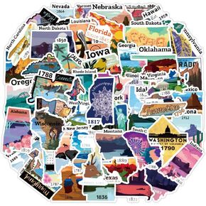 50PCS National map Stickers, Outdoor Travel Hiking Nature Adventure Decals,Waterproof Vinyl Stickers Suitable for Water Bottles, Scrapbook,Luggage,Campers,Laptop, Phone